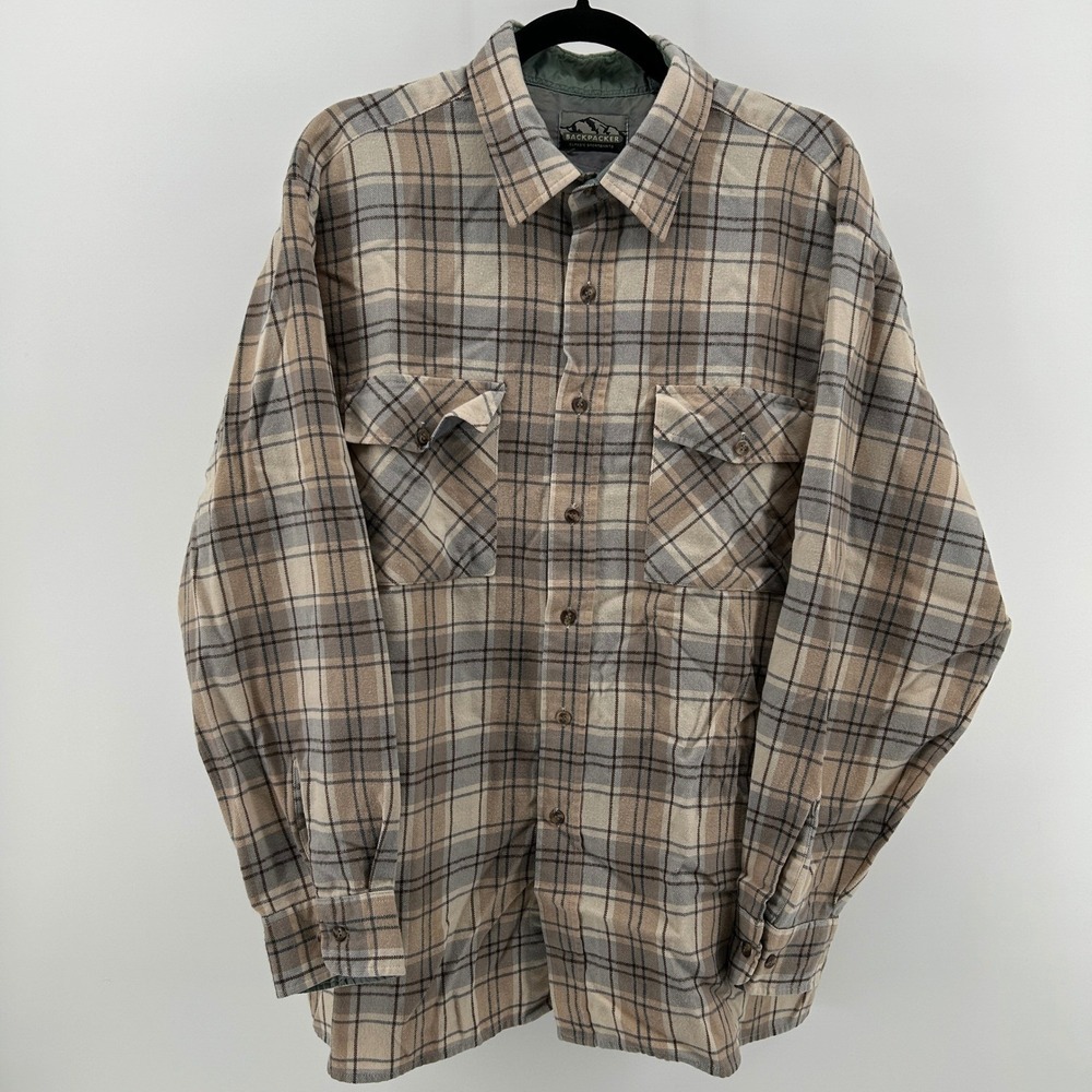 Backpacker Plaid Flannel Sportshirt Neutral Long Sleeve Men XL Gorpcore Fall